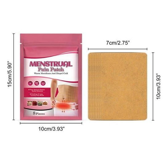 Menstrual cramp relief patches in a pack of 8, designed for soothing period discomfort