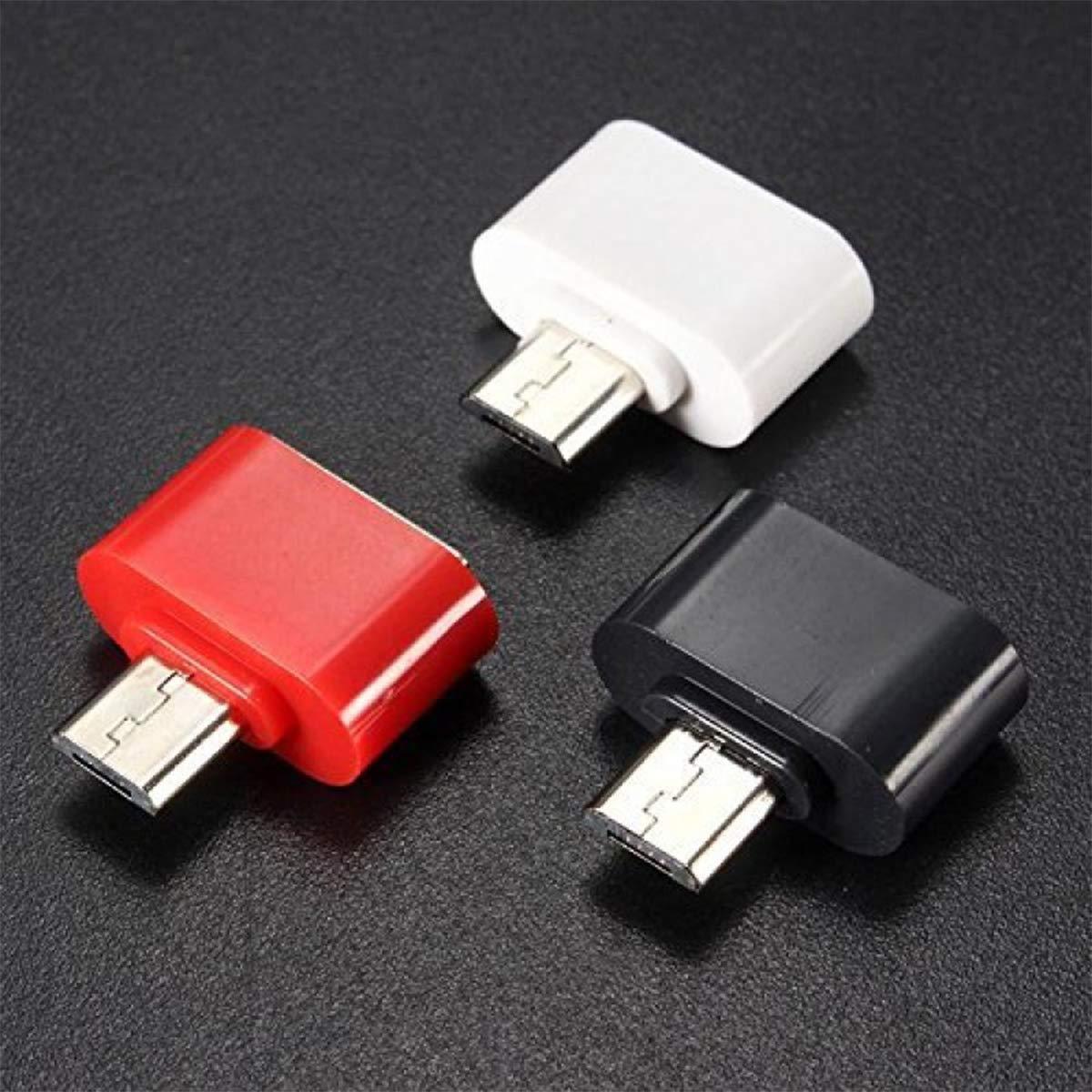 Micro USB OTG adapter for Android in red, black, and white colors for easy data transfer