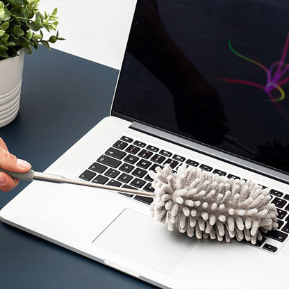 Microfiber fan cleaning duster with flexible handle for effective dust removal from electronics and surfaces