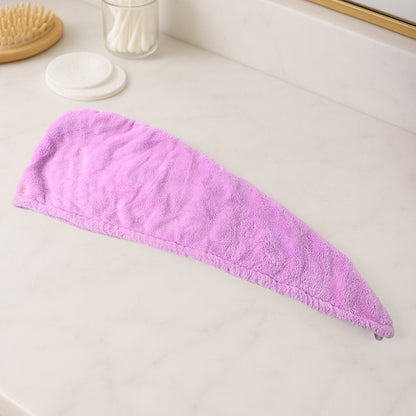 Soft pink microfiber hair drying towel ideal for quick and efficient hair drying after washing