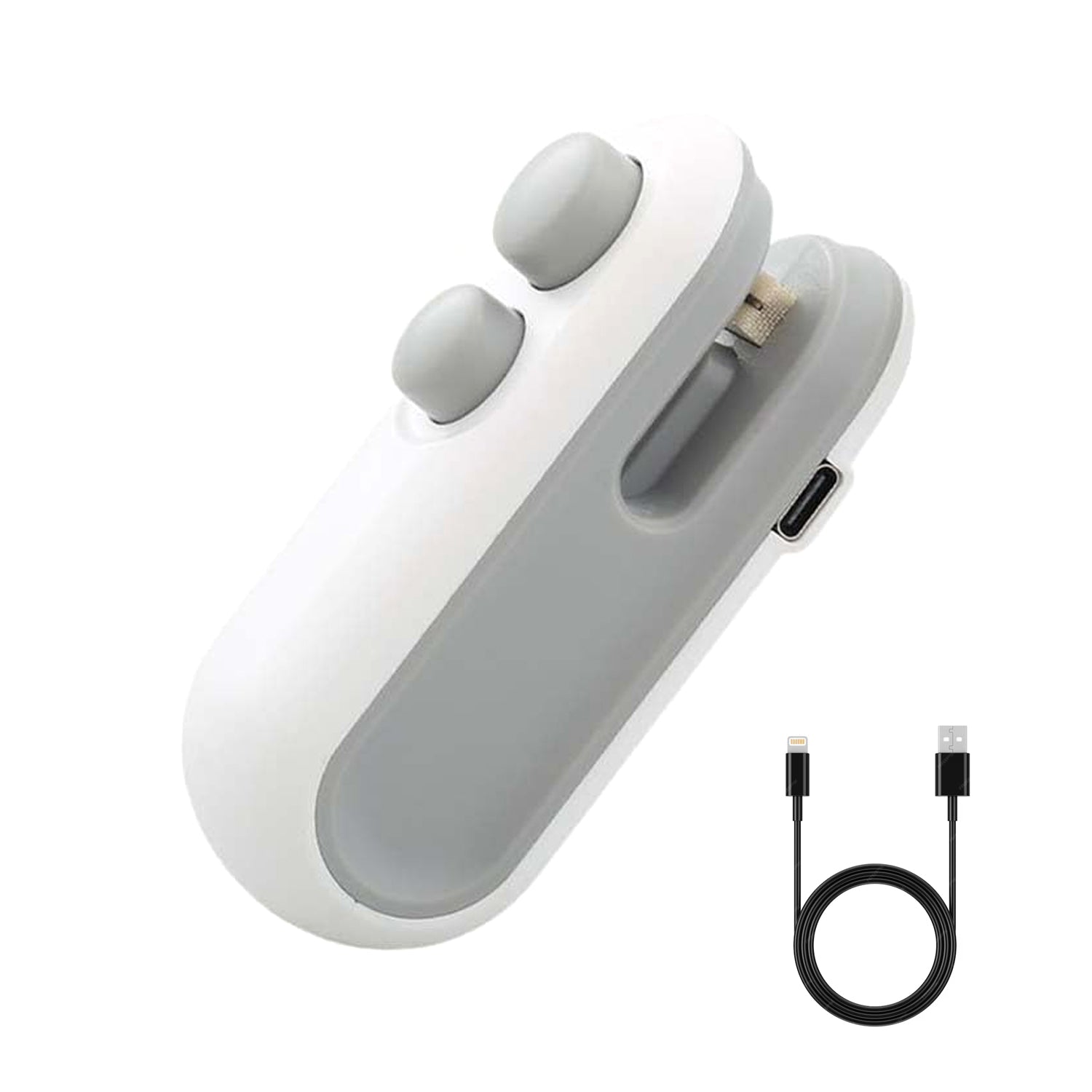 Your Brand mini bag sealer for snacks in sleek white design with USB charging capability