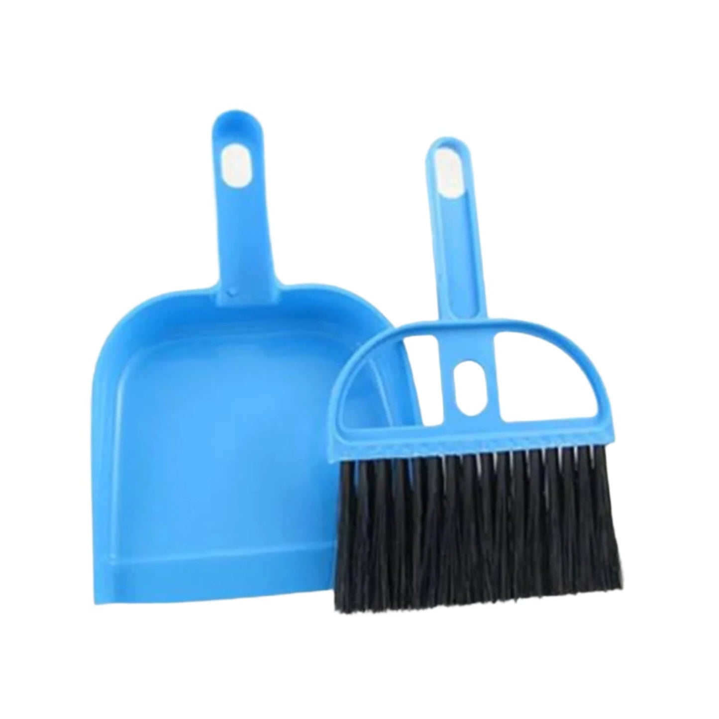 Blue mini dustpan and brush set designed for easy cleanup in industrial and scientific settings