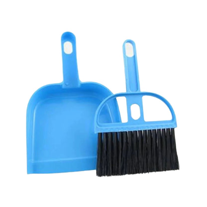 Blue mini dustpan and brush set designed for easy cleanup in industrial and scientific settings