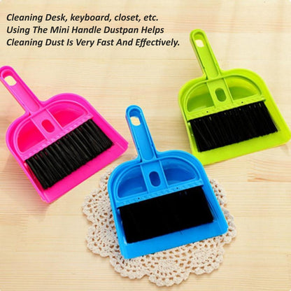 Colorful mini dustpan and brush set in pink, blue, and green for fast and effective cleaning tasks