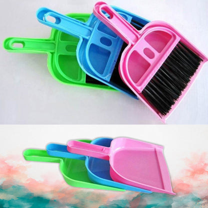 Colorful mini dustpan and brush set in pink and blue for easy cleaning and dust removal