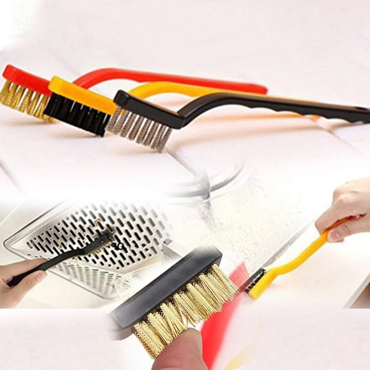 Mini wire brush set featuring three brushes for effective cleaning and rust removal in tight spaces