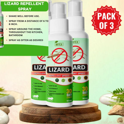 Pack of 3 organic lizard repellent spray bottles effective for 30 days and safe for indoor use