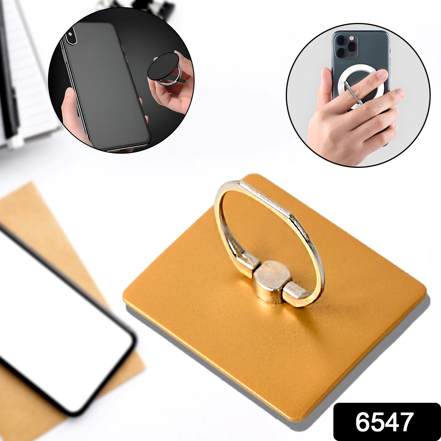 Your Brand mobile phone finger stand grip in gold for secure holding and hands-free use