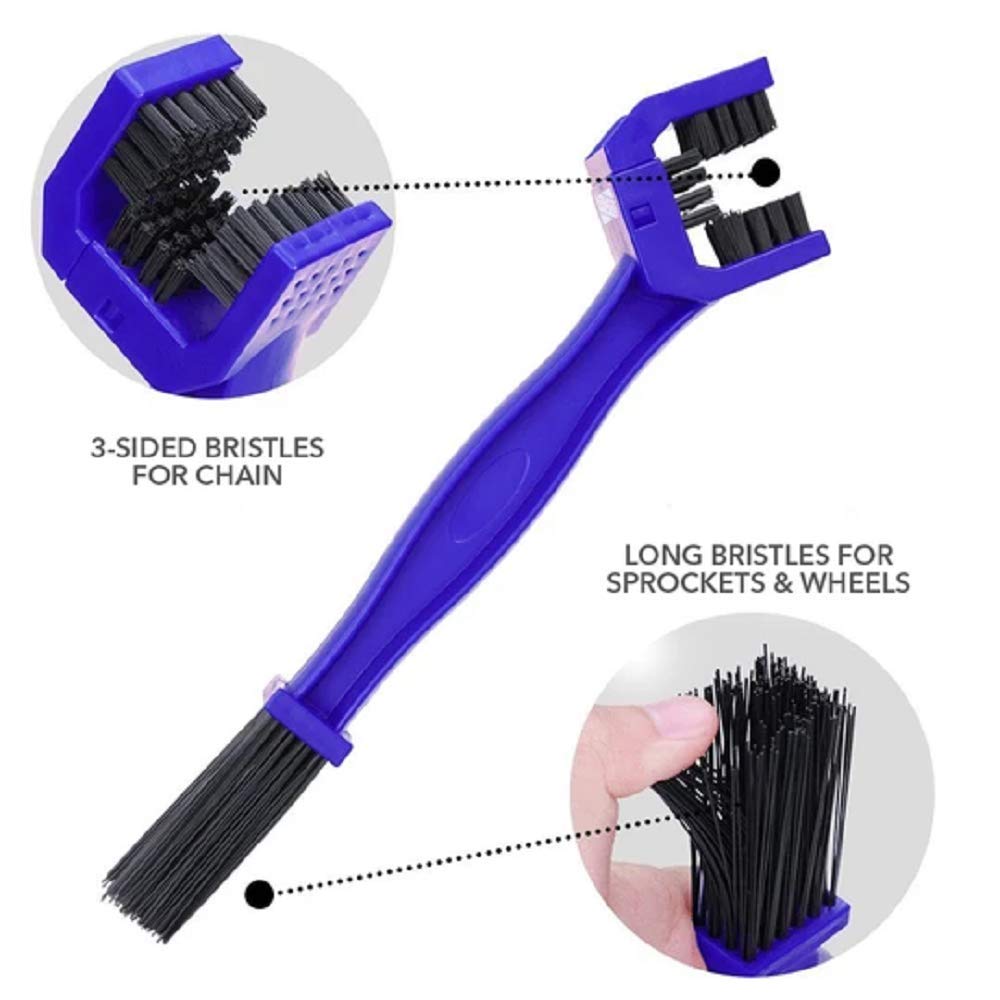 Your Brand motorbike chain cleaning brush with 3-sided bristles for chain and longer bristles for sprockets