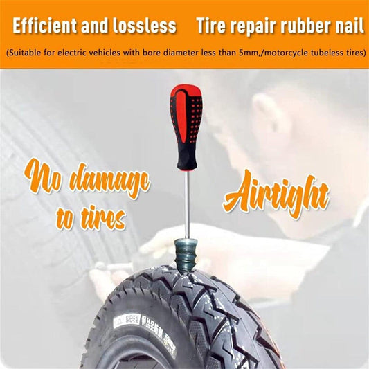 Efficient motorcycle tire repair plugs with a rubber nail tool for airtight sealing without tire damage