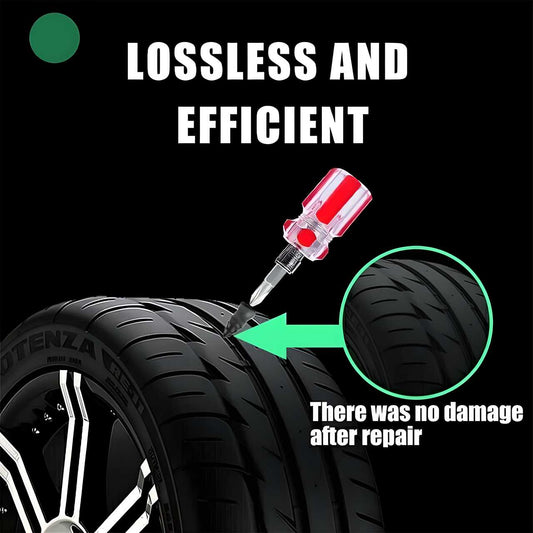 Motorcycle tire repair plugs with a screwdriver showing a seamless repair on a tire tread