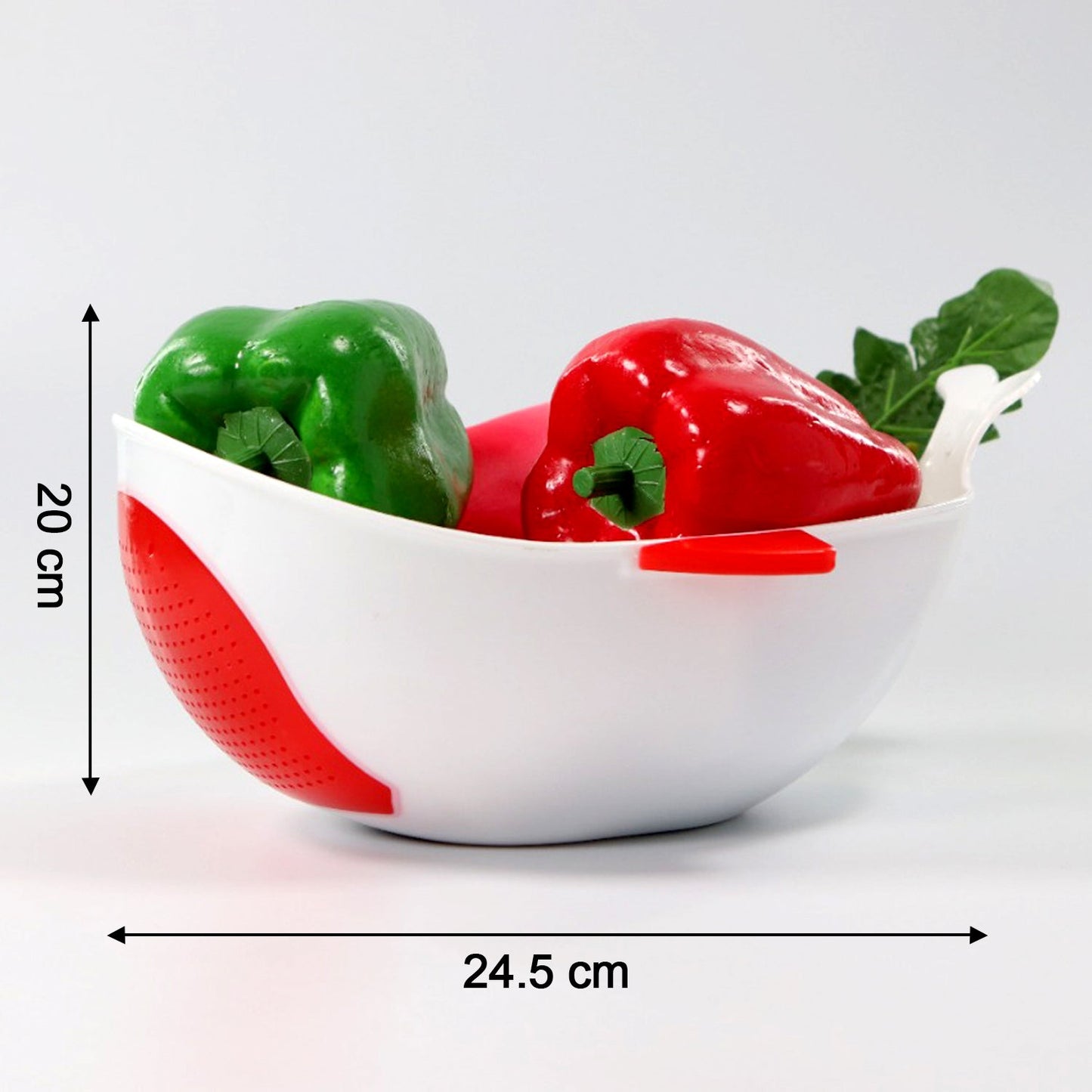 Multi-purpose washing bowl with strainer, featuring a modern design and vibrant red and green colors