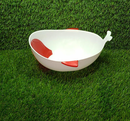 Your Brand multi-purpose washing bowl with strainer in white and red, ideal for food preparation and washing