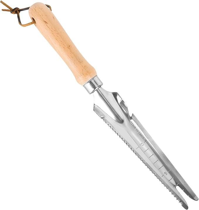 Multi-purpose weed remover with wooden handle and stainless steel serrated blade for gardening