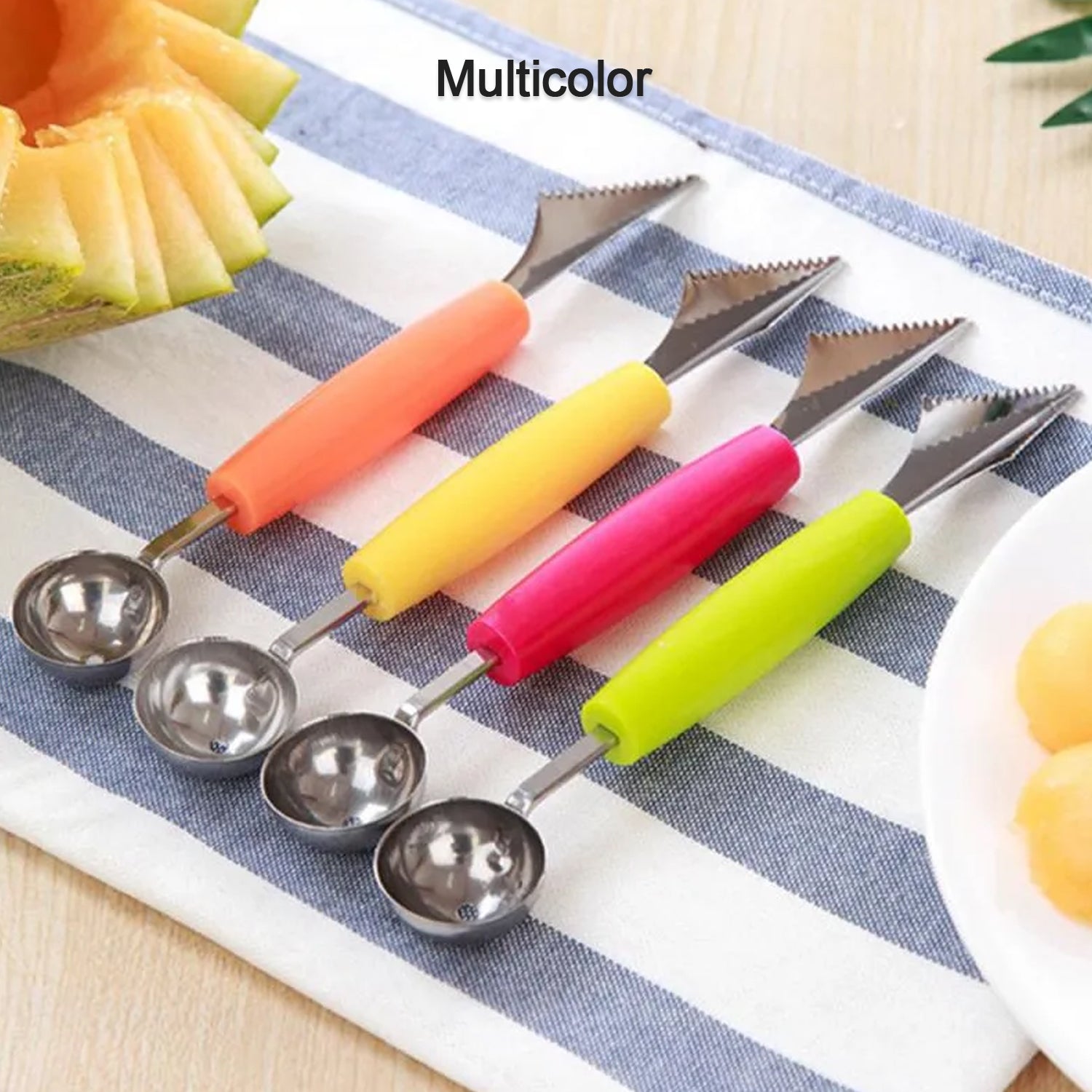 Quickslice multifunctional fruit scooper set in multicolor, perfect for easy fruit preparation