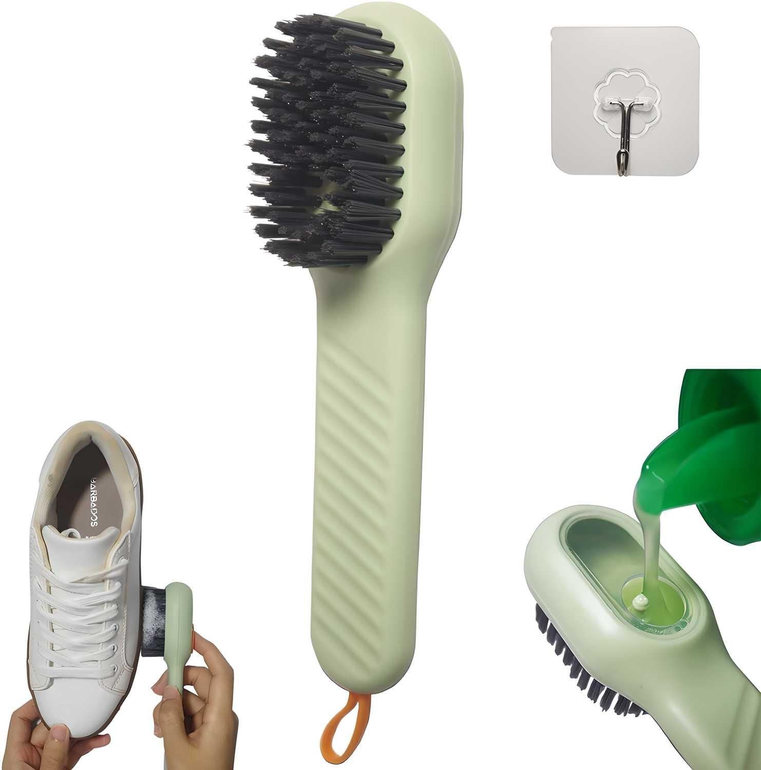 Multifunctional shoe polishing brush with ergonomic handle and cleaning compartment for effective shoe care