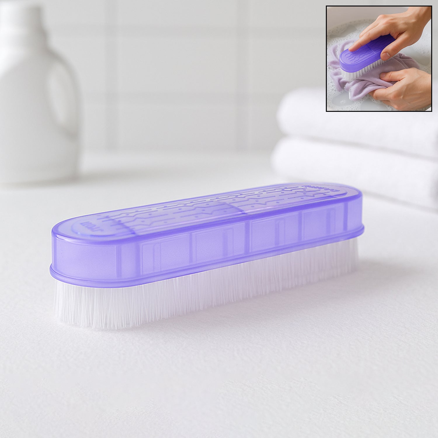 Multipurpose laundry brush in purple for effective cleaning and stain removal