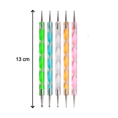 Nail art pen set for women featuring six colorful dual-ended dotting tools for detailed design work