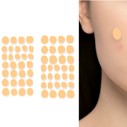 Natural acne spot treatment patches in a pack shown on a model's face for effective blemish care