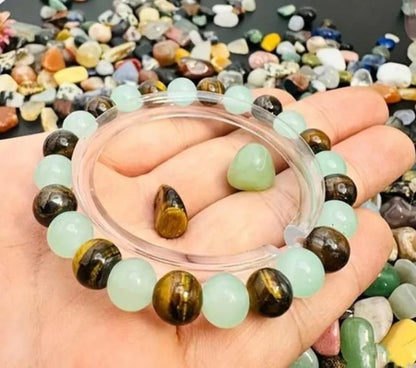 Natural jade beads bracelet featuring green jade and tiger eye stones, perfect for stylish accessories