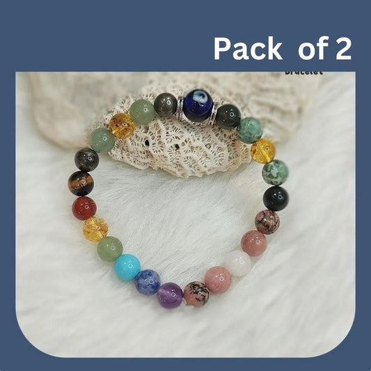 Pack of 2 colorful natural stone bracelets pack featuring vibrant beads in various hues