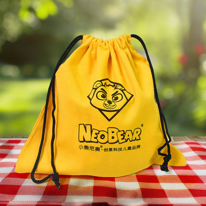 Heavy duty small dori bag in yellow with drawstring closure and NeoBear logo