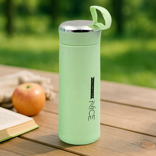 Your Brand leak proof glass water bottle 400ml in green with a secure lid for outdoor use