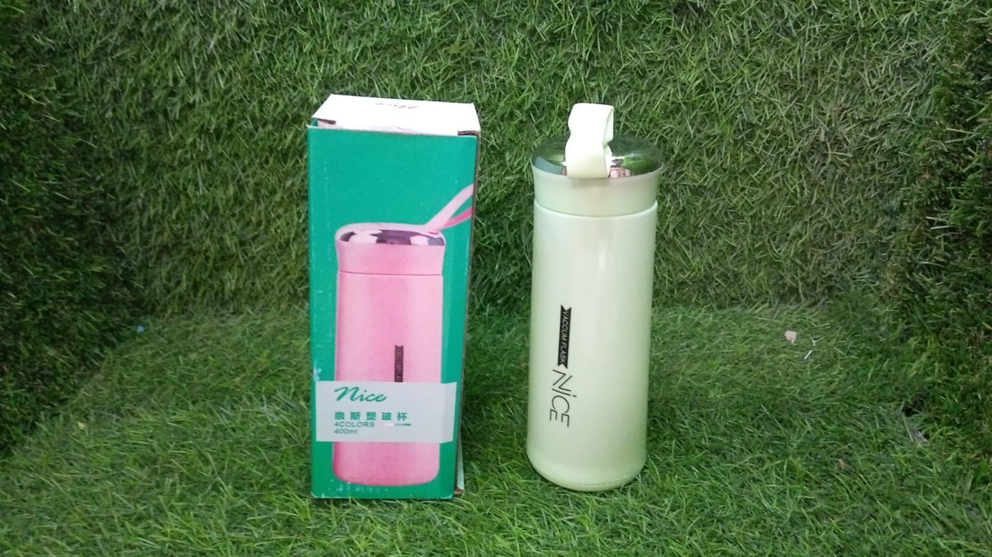 Your Brand Leak Proof Glass Water Bottle 400ml with lid and straw in stylish design