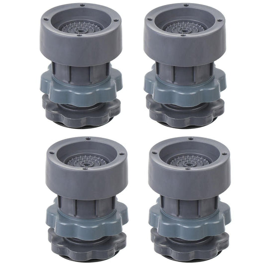 Set of four gray noise reducing washing machine feet with adjustable design for stability