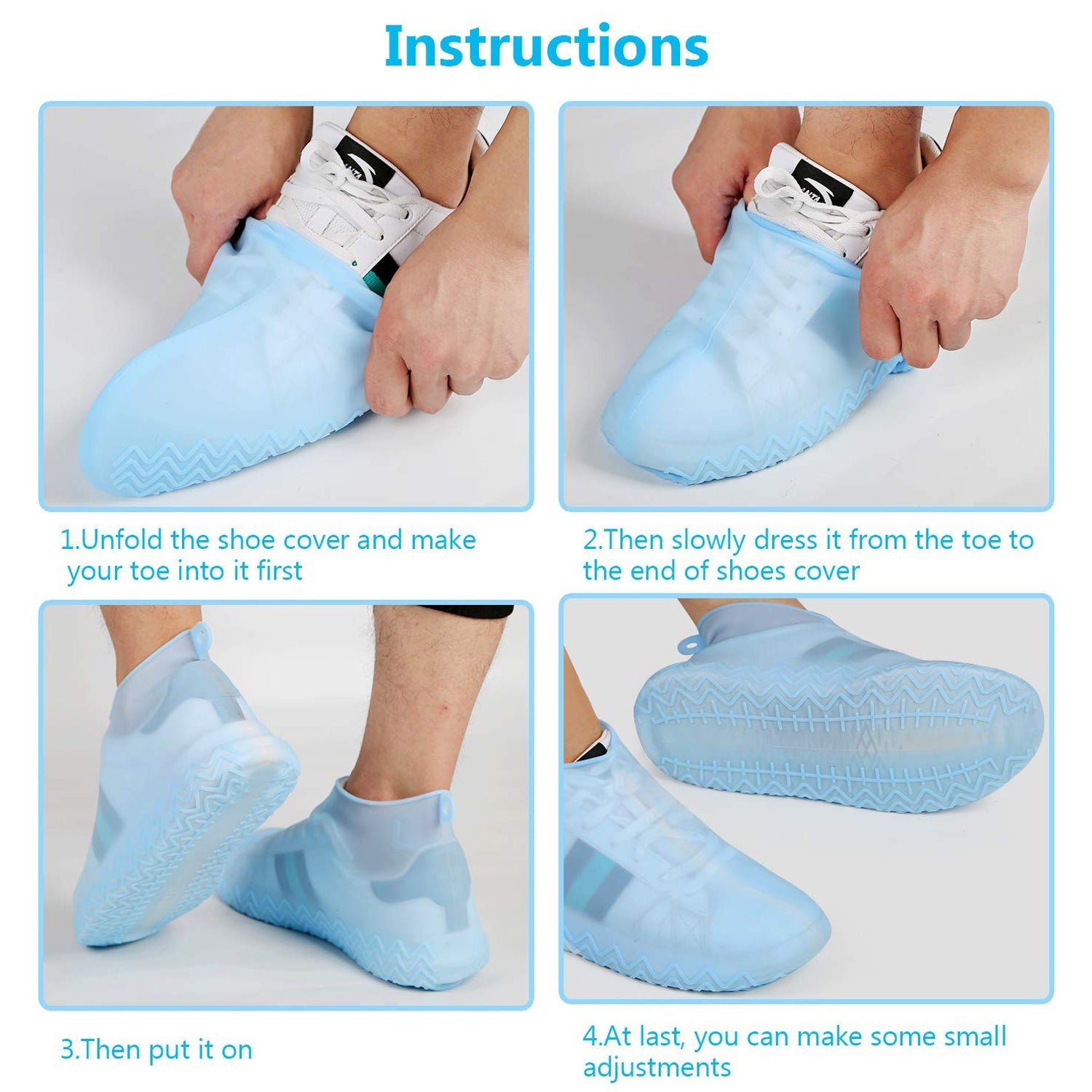 Instructions for using non-slip silicone shoe covers with easy step-by-step guide