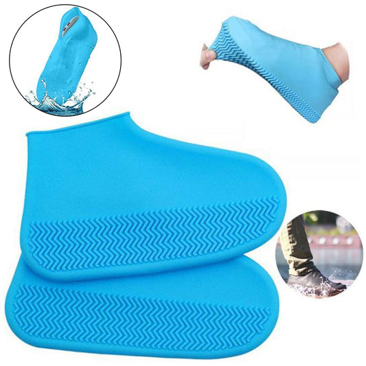 Blue non-slip silicone shoe covers designed for protection against water and dirt