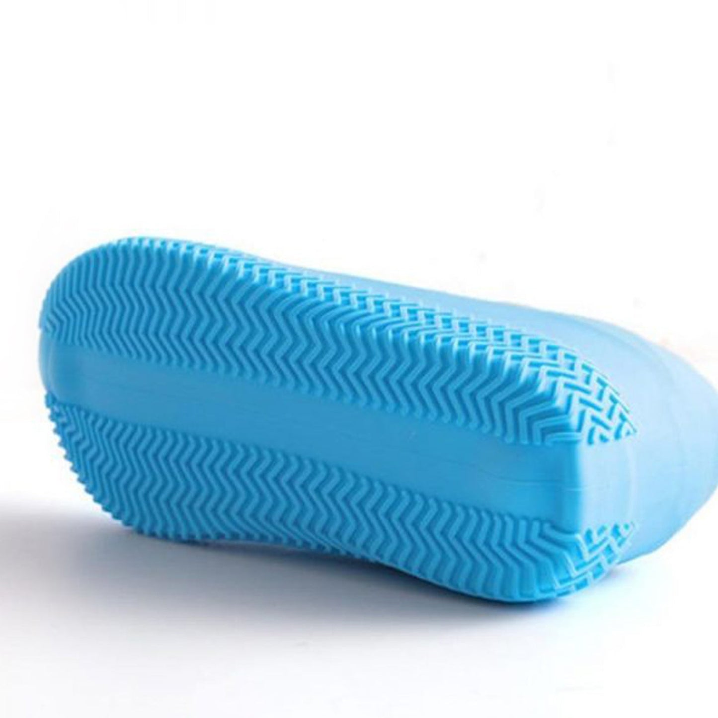 Blue non-slip silicone shoe covers with textured outsole for enhanced grip and durability
