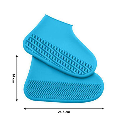 Bright blue non-slip silicone shoe covers with textured soles for enhanced grip and stability