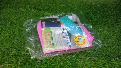 Non-slip silicone shoe covers in packaging for protection against water and dirt during outdoor activities