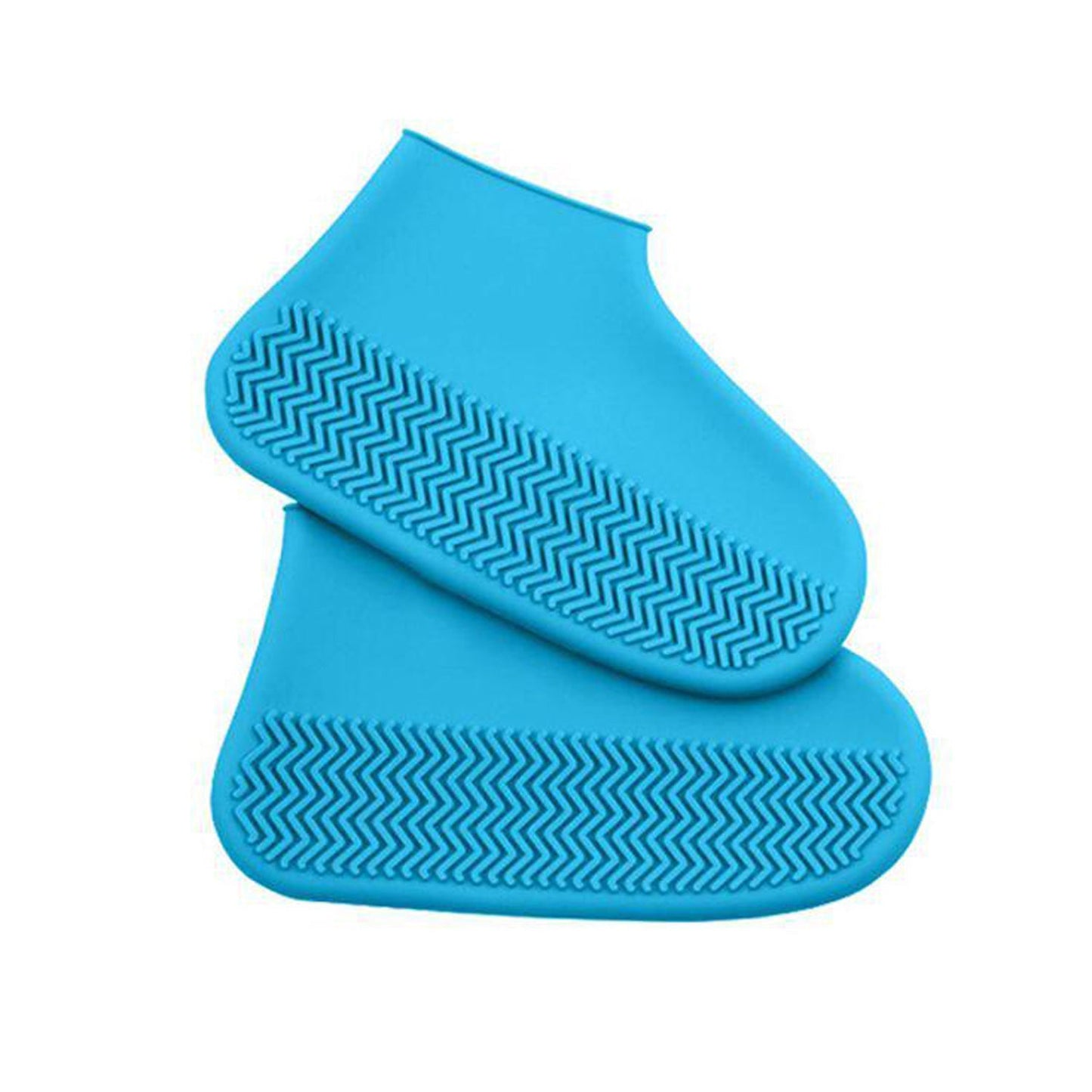 Blue non-slip silicone shoe covers with textured bottom for enhanced grip and safety