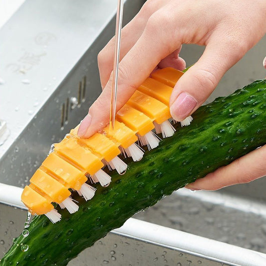 Non-toxic vegetable scrubbing brush for cleaning cucumbers and other vegetables with ease