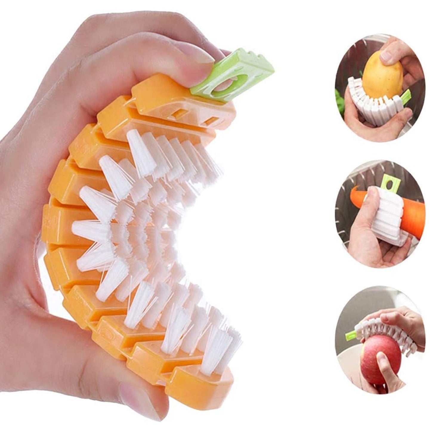 Non-toxic vegetable scrubbing brush with flexible bristles for effective cleaning of fruits and vegetables