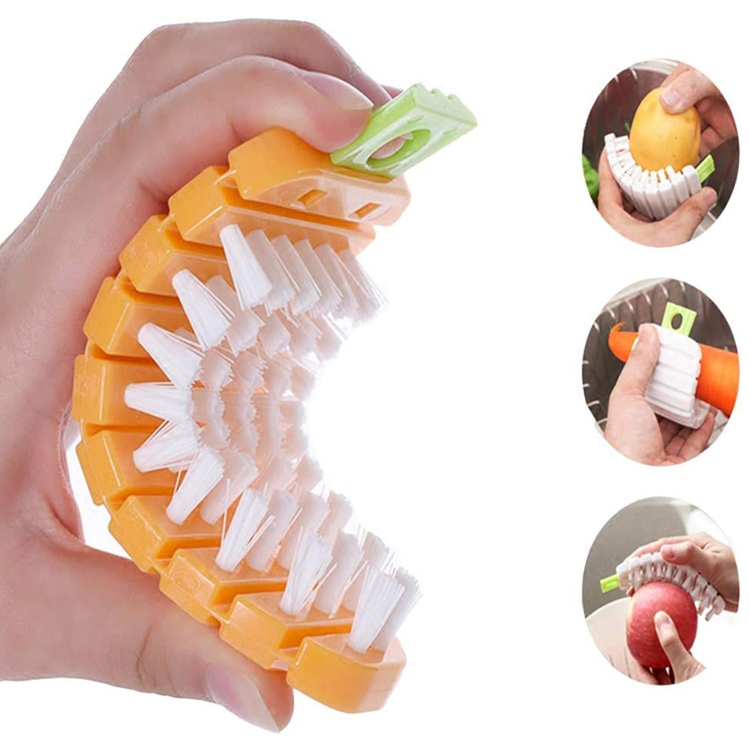Non-toxic vegetable scrubbing brush with flexible bristles for effective cleaning of fruits and vegetables