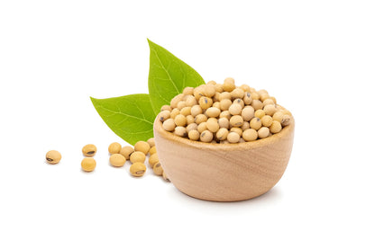 Nutrient-rich soyabean for cooking in a wooden bowl with green leaves by THE GIR FARMER