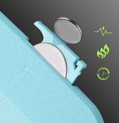 Close-up of blue LCD writing tablet for kids with battery compartment for easy access