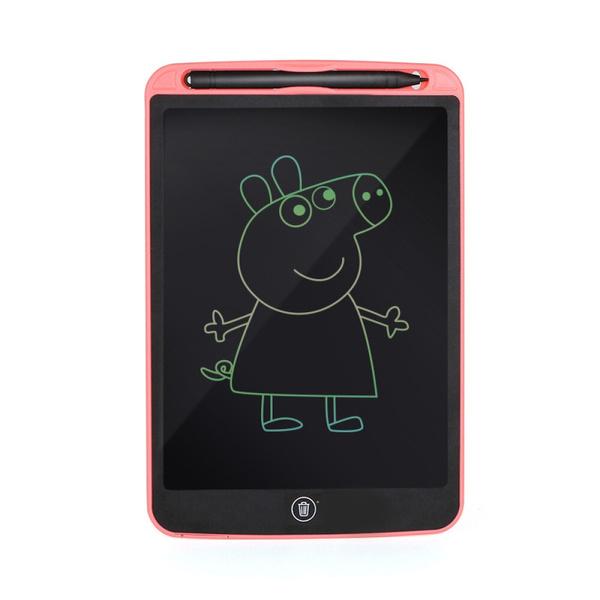 Your Brand LCD writing tablet for kids showcasing a cartoon character drawing on a colorful screen