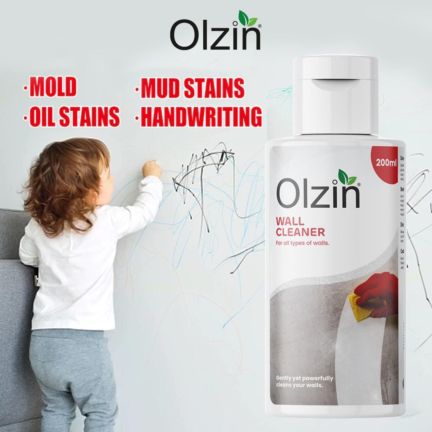 Olzin organic wall cleaner pack of 2 for removing mud stains, oil stains, and handwriting on various wall types