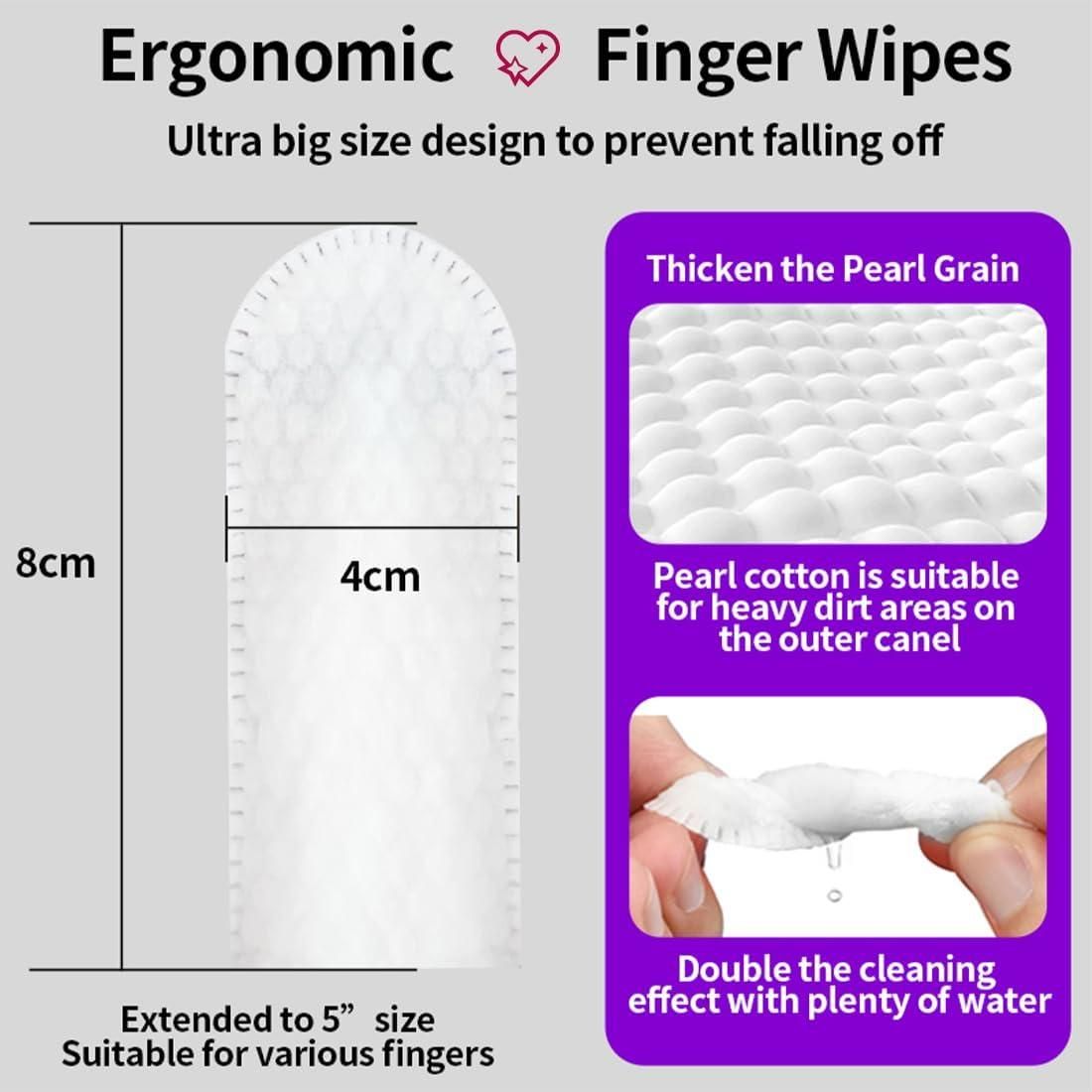 Ergonomic cat and dog oral care wipes finger design with thick pearl cotton for heavy dirt cleaning
