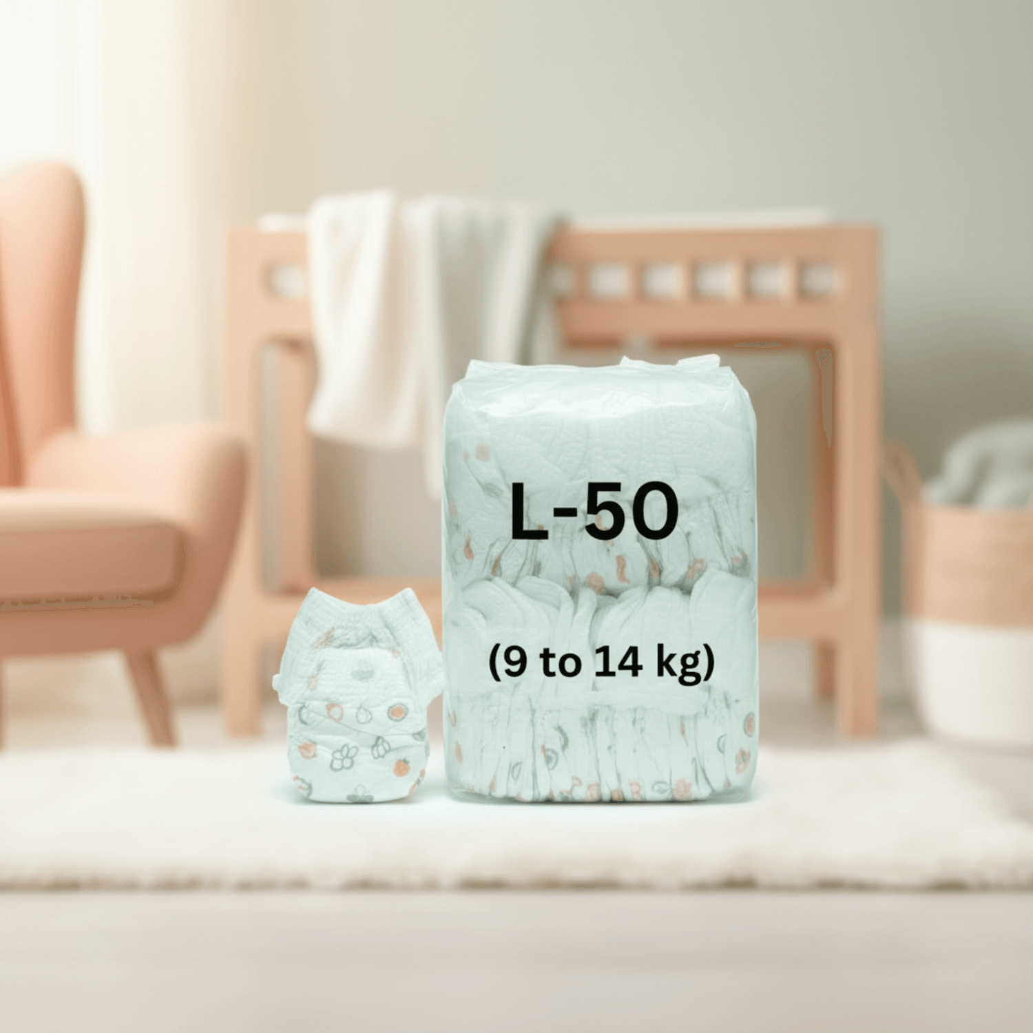 Pack of organic baby diapers large in light blue, suitable for babies 9 to 14 kg, perfect for everyday use