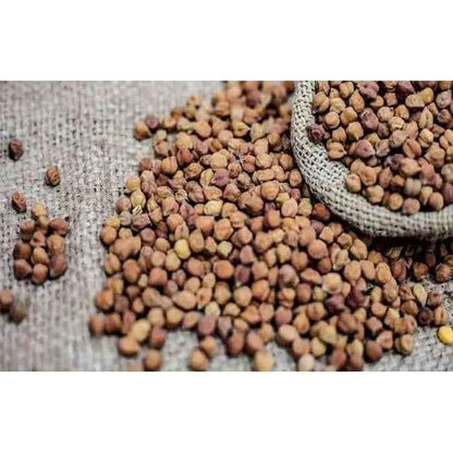 Organic black desi channa in a jute pouch, great for healthy snacks and cooking dishes