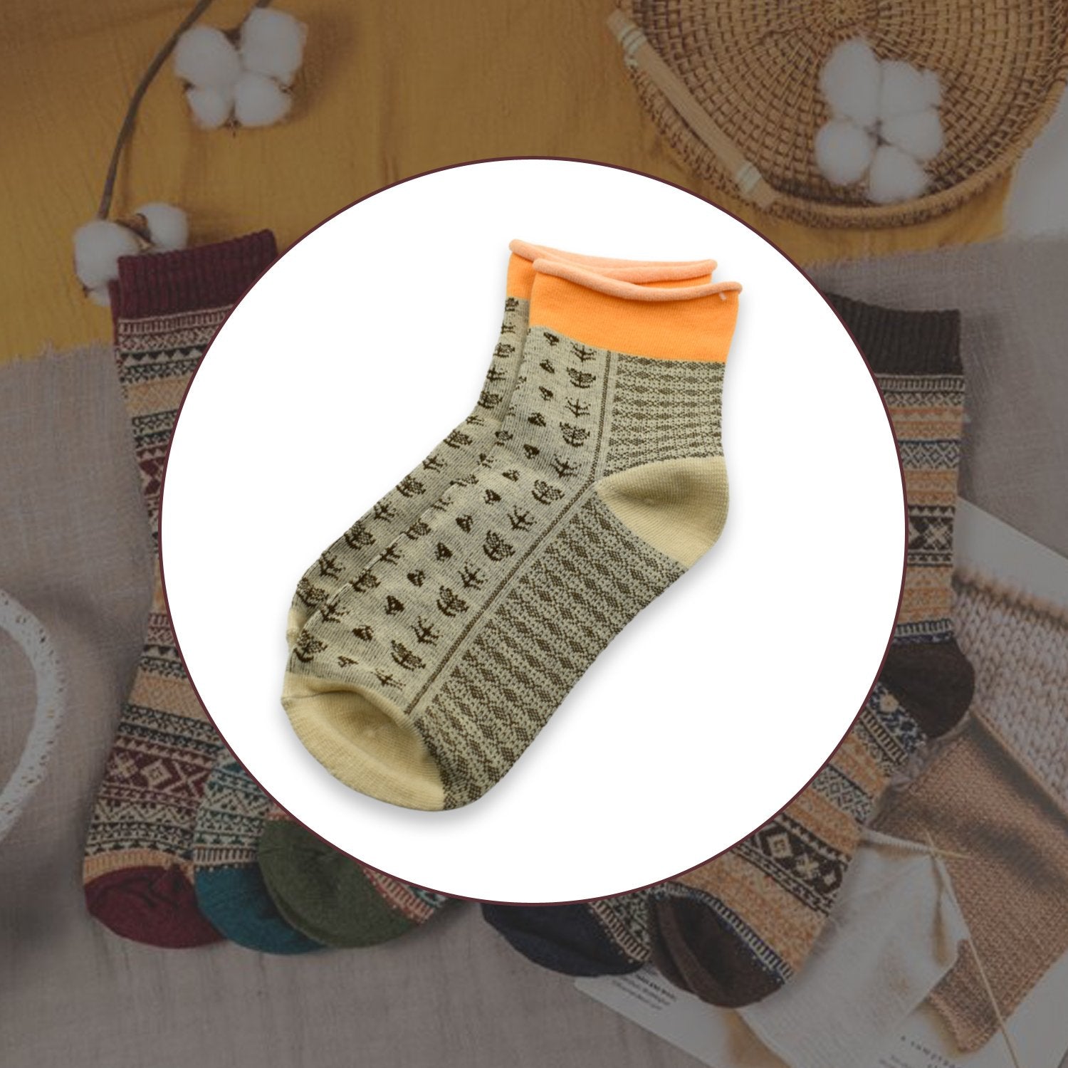 Your Brand Organic Breathable Socks in beige with patterned design for comfort and style