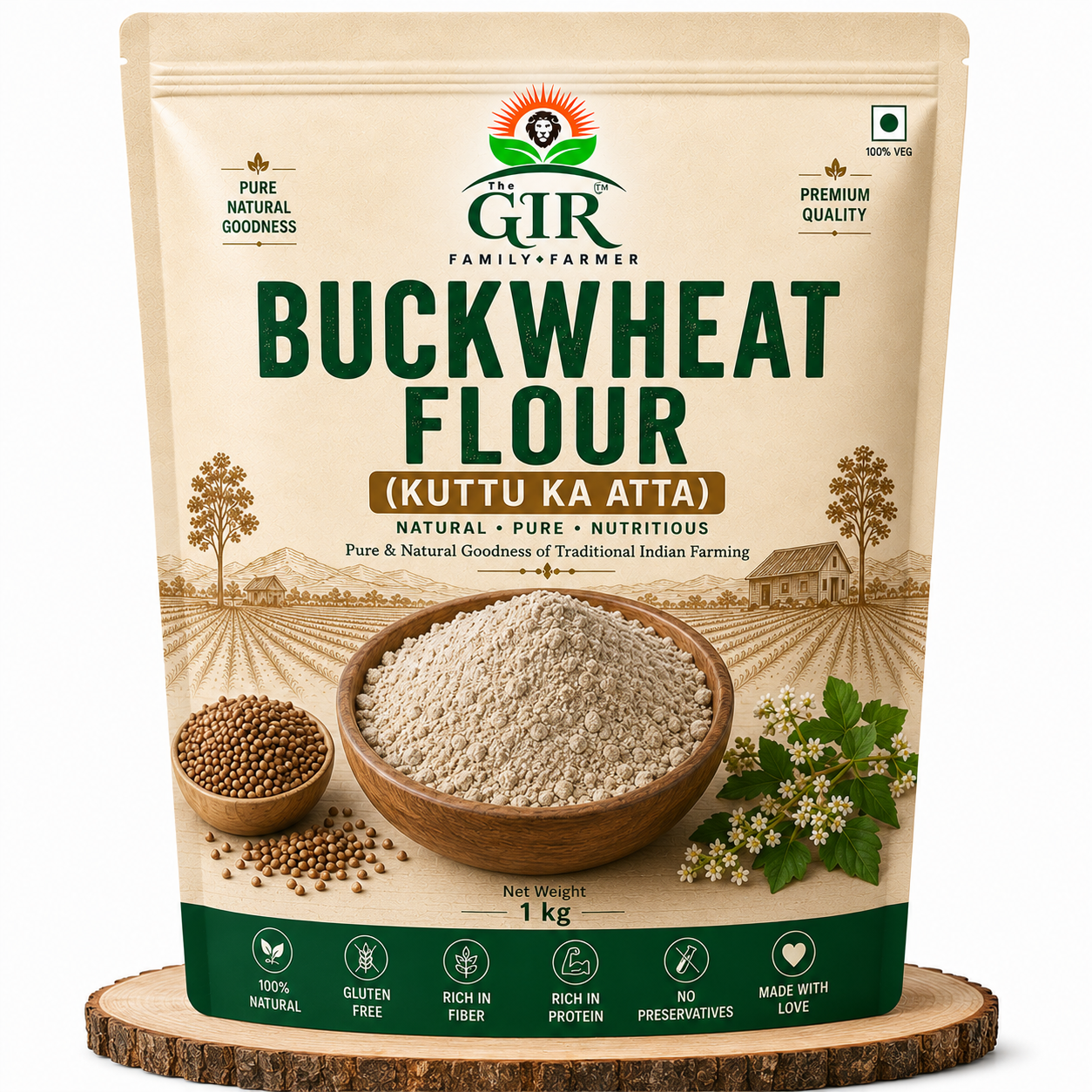THE GIR FARMER Organic Buckwheat Flour in 1 kg pack, gluten-free, rich in protein and nutrients