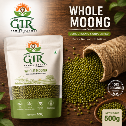 THE GIR FARMER Organic Green Moong Beans in 500g bag, nutritious and perfect for healthy meals