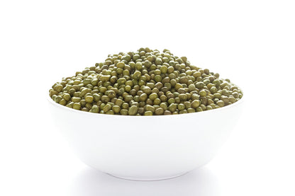 White bowl filled with organic green moong beans dal from THE GIR FARMER