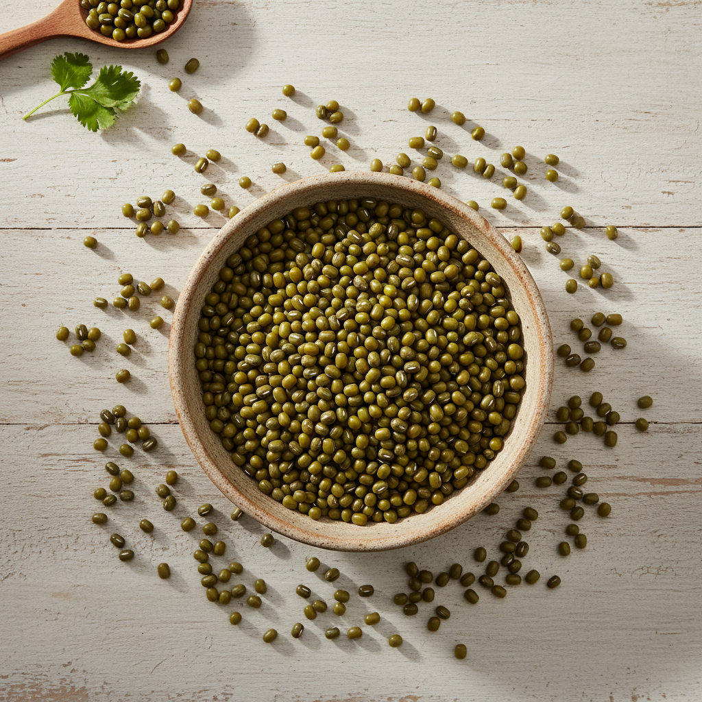 The Gir Farmer Organic Whole Moong in a bowl; unpolished whole green gram, protein-rich, naturally grown.